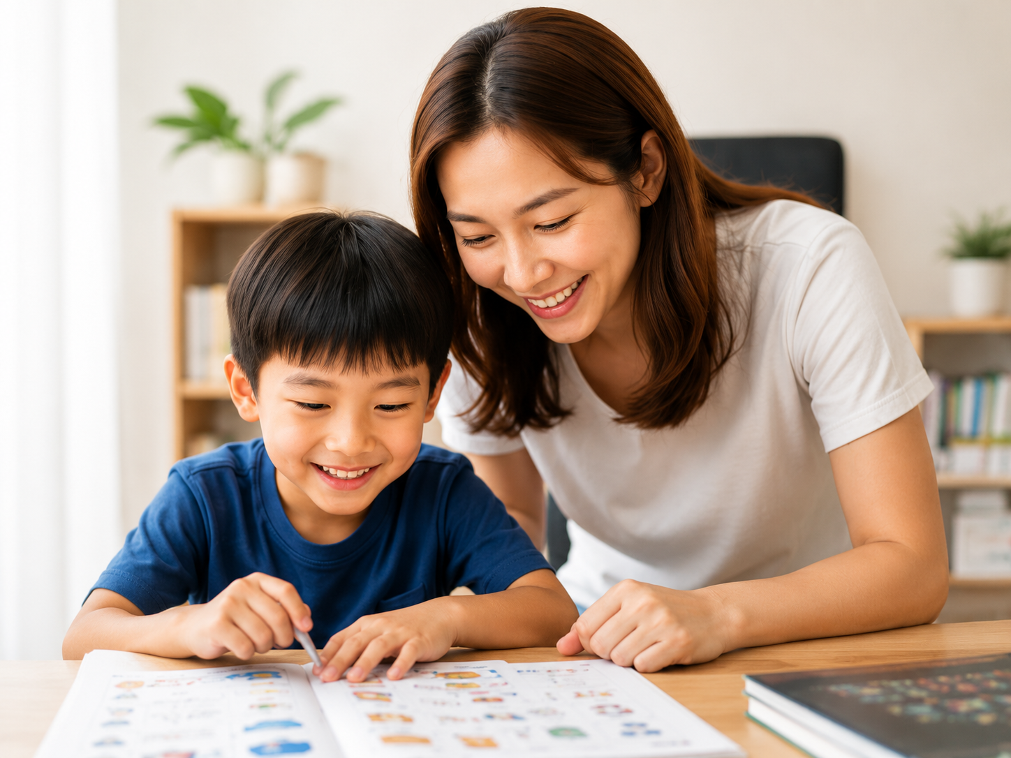Mother and child learning together